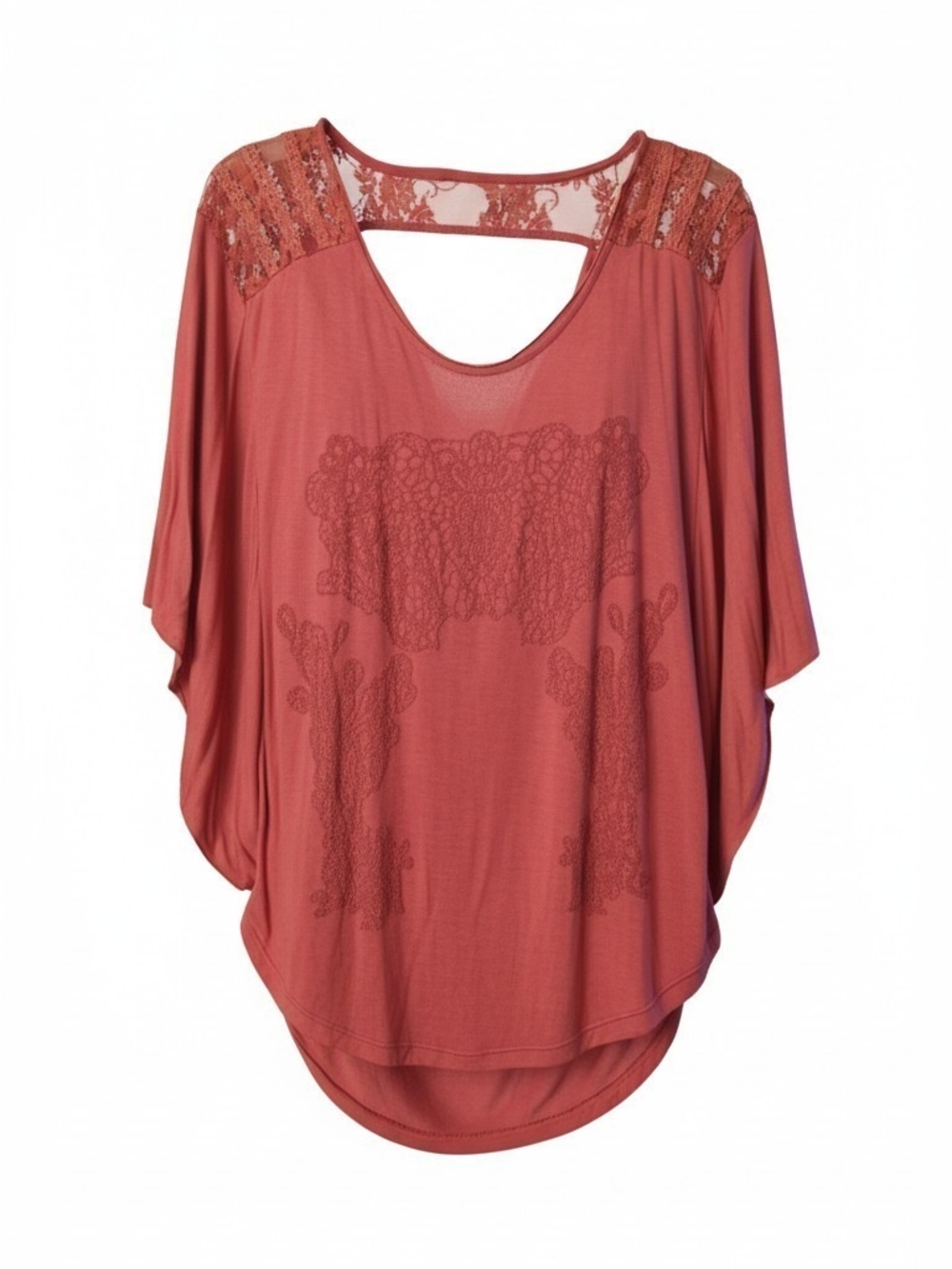 Free People Rust Lace-Accent Dolman Tunic